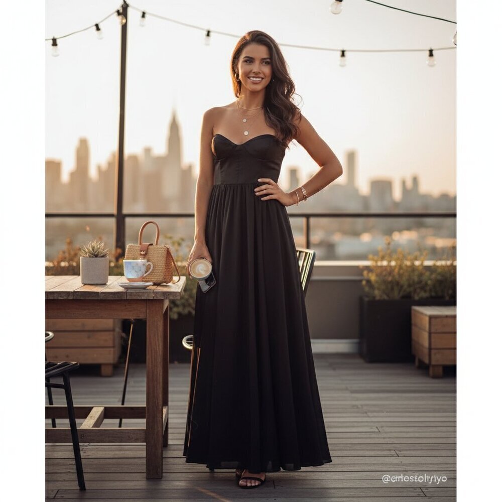 Fame and Partners The Ambrose Strapless Dress Gown in Black Size 2 NWT